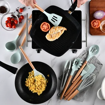 Silikone Køkkengrej Sæt med Træ-Håndtag Med opbevaringsboks køkken tilbehør køkken gadgets madlavning værktøjer