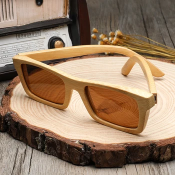 Klassisk Bambus Træ Solbriller Til Mænd, Kvinder Polariseret Vintage Rektangel Briller 2021 Mode Luksus Mærke Nuancer