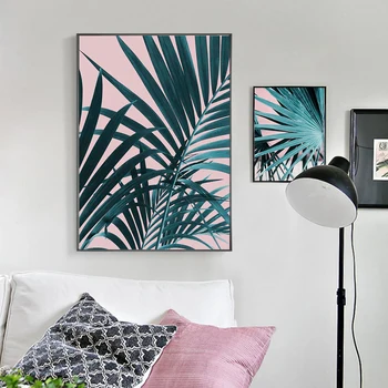 Nordisk Pink Palms Galleri Væg Kunst, Lærred, Plakat og Print Blade Lærred Maleri Dekorative Billede til stuen Home Decor