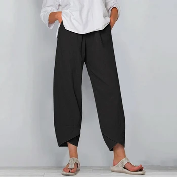 Kvinders bomuld bukser med elastik i taljen retro bukser damer løs casual pants plus size retro litterære bomuld bukser