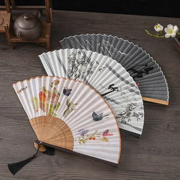 Folde Fan Mand Elegante Summer Linned Bambus Kinesisk Stil Billedlige Fotografering, Boligindretning, Pynt Dekorative Håndværk Fans