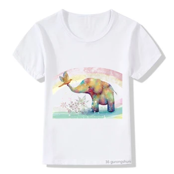 Min Have og Elefant Tegnefilm Print T-Shirt Kawaii Kids T-shirt Animationsfilm Søde Børn Tøj Sommer Toppe Unisex Korte Ærmer