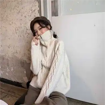 Jumper Overdimensionerede Søde Vintage Koreanske Elegant Strikket Sweater Kvinder 2021 Efteråret Løs Vinter Pullover Tyk, Solid Løs