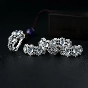 Originale nye diamond ice frø æg runde kalcedon åbning justerbar ring Kinesiske retro-charme mærke sølv smykker