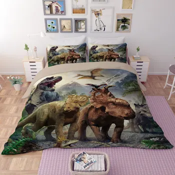 3D-Dinosaur-rhino-sengetøj enkelt queen size dynen duvet cover sæt dyr sengetæpper King twin, dobbelt, sengetøj i God kvalitet