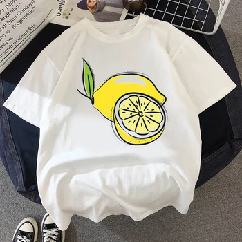 Kvinder 's T-shirt af 90'erne Ulzzang Harajuku Grafisk Sjove Frisk citron Print T-shirt med O Hals, Casual Women' s Top T-shirt