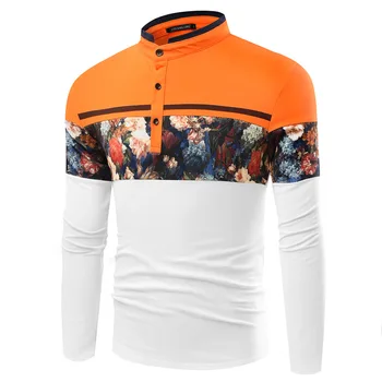 2020 nye efteråret splejsning mænds lodret krave farve matchende udskrivning mænds fritids-langærmet T-shirt, polo