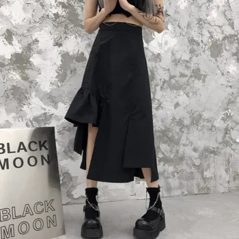 Hipster Sort Asymmetrisk Høj Talje Nederdel Harajuku Sommer Stil Streetwear Tøj til Kvinder Fashion Brand Ins Ulzzang Nye 2021