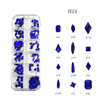 Swarovsky 12 Net 1 Kasse Med Blandet Design Rhinestone Diamant Flad Bund Rhinestone Glitter Glas Nail Art Krystal 3D Nail Art