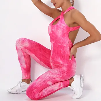 Mode Tie-Dye Kvinder Sport, der Passer sexet åben ryg Yoga Sæt Trænings-og buksedragt 2021 træningsdragt mave kontrol Fitness Bukser, Sportstøj