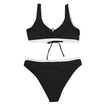 2stk Sommeren Badetøj Passer Solid Farve Udskrivning Camisole Kvindelige Slynge Bikini g-streng Badning Kortfattet Badetøj Badetøj havet Sæt