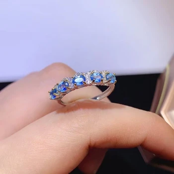 Naturlige blå topas Ring Naturlig gemstone ring S925 sølv dejlig krone Hårnål Række bølge kvinder pige, gave, fest fine Smykker
