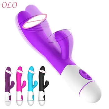 30 Frekvens Rabbit Vibrator Dildo Sex Toy Erotisk G-spot Masturbator Vibratorer Til Kvinder Vibrerende Dual USB Skeden Anal Massage
