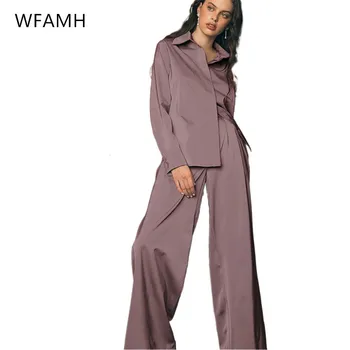 2021 foråret nye tilfældig kvindelig pendler temperament løs skjorte var tynd, høj talje bred ben bukser, to-piece suit Polyester Fuld