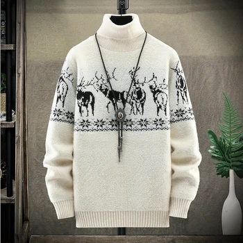 Herre Fashion Nyheder Trøjer, Jakke Hjorte Design Sweatercoat Fuzz Rullekrave Lang-Ærmet Pullover Casual Tøj Mandlige Strik