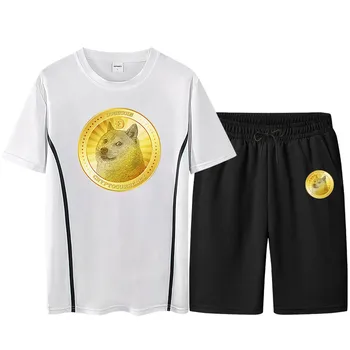 Sommeren mænds sport og fritid passer dogecoin miner cryptocurrency kort-langærmet t-shirt bukser, to-stykke