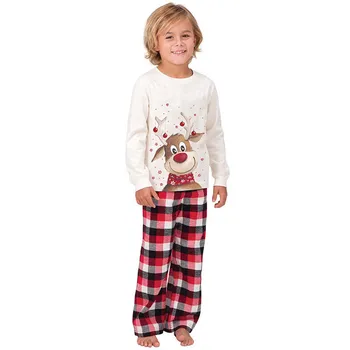 Jul Forældre-barn-Familie Matchende Udstyr Lange Ærmer Deer Print Pullover Toppe+ Plaid Bukser Børn Far Mor Pyjamas Sæt