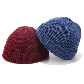 Ins Solid Farve Skullies Beanie Retro Dome Hat Kort Uldent Strik hue Hue Ny Varm Hue til Efterår og Vinter Strikkede Tyk Hat