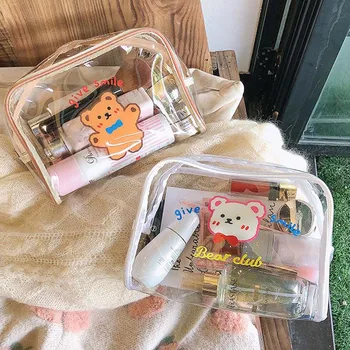 Korea sød gennemsigtig cosmetic bag stor kapacitet ins vind bærbare Japanske anti-pige hjerte rejser opbevaring toilet taske