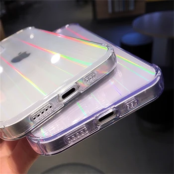 Luksus Rainbow Laser Papir cover Til iPhone 7 8 Plus 11 12 Pro Max 12 Mini X XR XS SE Antal i 2020 Klart, Stødsikkert Soft Back Cover