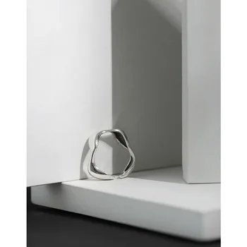 Vintage Sterling Sølv 925 Geometrisk Kurve Kvinders Ringe Finger Smykker, Minimalistisk Justerbar Ring Tilbehør