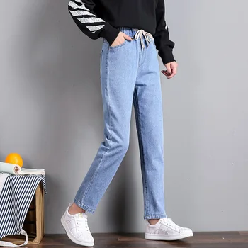 GoneGoing 2020 Nye Kvinder, Høj Elastisk Talje Denim Bukser Plus Size Lys Blå Soft Lige Koreansk Jeans 070215
