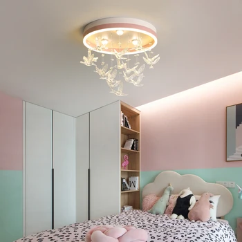Hummingbird moderne LED lysekrone til spisestue, soveværelse, arbejdsværelse børn værelses pink/hvid/brun lysekrone glansmetalpræparater