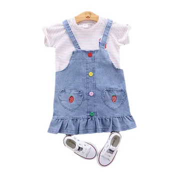 Nye Sommer Piger, Tøj til Børn Sød kortærmet T-Shirt Strop Kjole 2Pcs/Sæt Spædbarn Modetøj Børn Træningsdragter