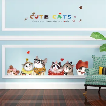 Sød kat sengen soveværelse sofa TV-kabinet restaurant pet shop dekorative wallstickers