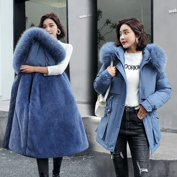 2021 Vinteren Parkacoats Jakker Kvinder Koreansk Mode Hætteklædte Pels Krave Vindjakke Kvinder Frakke Af Uld Liner Holde Varmen Kvindelige Jakke