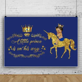 Royal Blue Lille Prins Nyfødte Baby Brusebad Fotografering Baggrund Golden Crown Tilpasse Dreng 1st Fødselsdag Foto Baggrund
