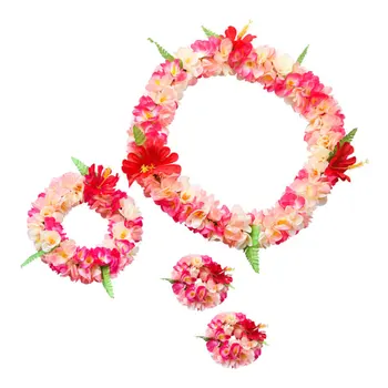 4stk i 1 Sæt Hawaii Leis Part Tykkere Garland Kunstig Blomst, Blade Hovedbøjle Naturtro halsslynge Armbånd Simulere Tropica