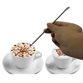 Kaffe Latte Skum Art Pen Tool Nål Spatel Rustfrit Stål Barista Værktøj til Barista-Og Kaffefaciliteter DIY Forsyninger
