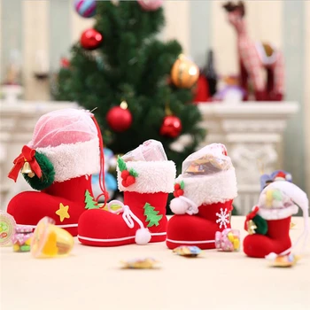 4 Størrelsen Julegave Slik Gave Holder Hjem Part Indretning Christmas Santa Claus Slik Støvler Kids Barn Mini Xmas Tree Dekoration
