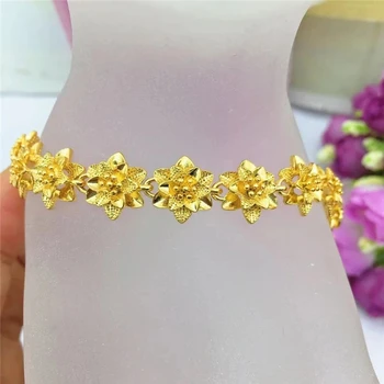Mode 24K Guld Armbånd til Kvinder Brud Udvide Blomst Opløbet Armbånd Smykker Gaver Wedding, Engagement, Armbånd, Kæde