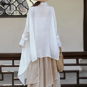 Japan Stil Bluse, Forår, Sommer Koreansk Mode Løs Afslappet Oversize Enkel Uregelmæssige Solid Farve Flagermus Ærme Revers 2021