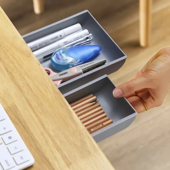 Desktop-Skjult Opbevaring Box Skuffe Indsat Søm-Gratis Pen Med Kort Lås Under Bruser Kosmetiske Diverse