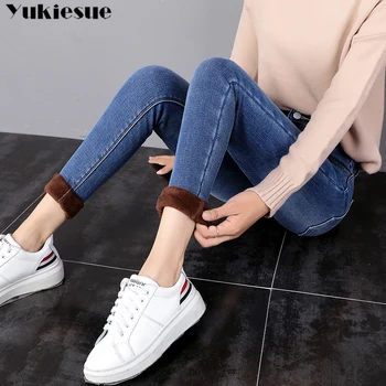 Vinteren Jeans Kvinder ' s koreanske Høj Talje Plus Velvet Skinny Jeans Kvinder 2019 Nye Streetwear Denim Tykke Varme Vinter Fødder Bukser