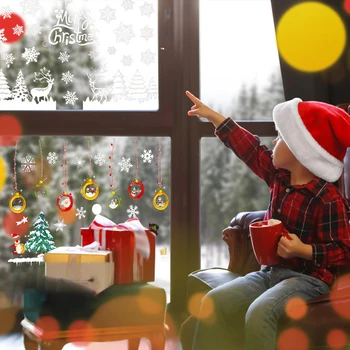 Jul Vindue Klistermærker Santa Claus Snefnug vægoverføringsbilleder Jul Wall Stickers godt nytår 2021Home Indretning Xmas Gaver