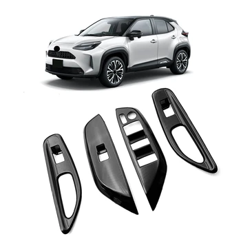 Bil Lyse Sort Vindue Glas Lift-Knappen Trim Skifte Cover Døren Armlæn Panel Mærkat for Toyota YARiS på Tværs af 2020