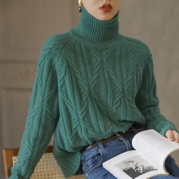 2021 Efteråret og Vinteren Ny Ren Uld Sweater Kvinder er Høj-hals Pullover Casual Strikket Oversize Bluse Varm Kvinde Jakke