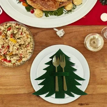 Ik Opbevaringspose Juletræ Mønster Dekoration Gave Dinning Tabel Knive Og Gafler Lommer Service Indehaver