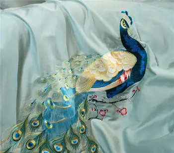 Smarte broderi luksus Sengetøj sæt dronning king size Dynebetræk lagen sæt 600TC egyptisk bomuld blødt stof påfuglemønster
