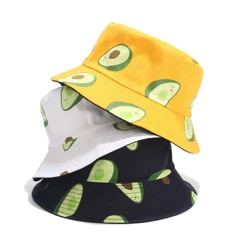 Frisk Avocado Print Bucket hat Til kvinder, Mænd sommeren udendørs rejse visir fiskeren hat dobbelt-side huer