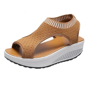 2021 Kvinders Sandaler, Kiler Fodtøj Sommeren Platform Sandaler Kvinder Sko Kvindelige Slip på Peep Toe Strikket Ladies Casual Sneakers