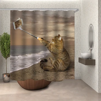 3D Stof Badeværelse badeforhæng Kroge Til Badeværelse tæppe, Det, Badeværelse Kat Dyr Gardiner Vandtæt kat gardiner