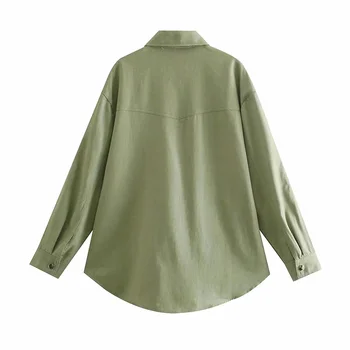 DYLQFS Kvinder Army Grøn Mode Enkelt Breasted Oversize Vintage Pels Lange Ærmer Kvindelige Elegant Casual Streetwear Jakke Top