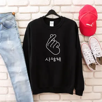 Skuggnas Nye Ankomst Koreanske Finger Heart Sweatshirt K-Pop Jumper K-Drama Sweatshirt Med Lange Ærmer Tumblr Pullover K-Pop Tøj