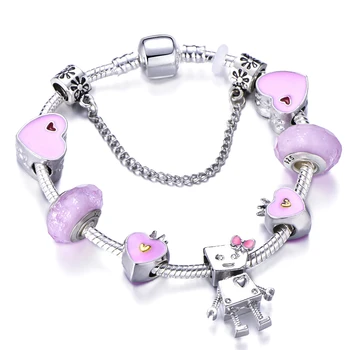 Dejlige Bella Robot Armbånd Med Pink Crown Heart Shape Perler Armbånd Brand & Armbånd Til Kvinder, Piger Jul Smykker