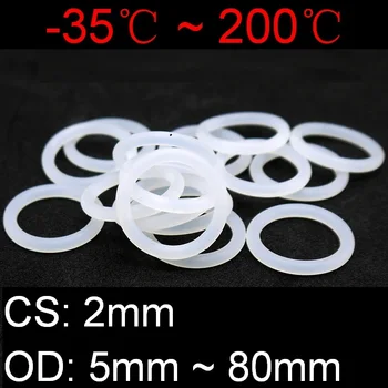 10/50stk VMQ Hvid Silikone Ring Pakning CS 2mm OD 5 ~ 80mm fødevaregodkendt Vandtæt Skive, Gummi silikone-pakning af gummi o-ring